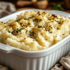  Creamy mashed potato casserole baked to golden perfection
