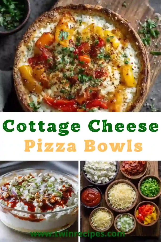 Cottage cheese pizza bowls topped with cheese and veggies