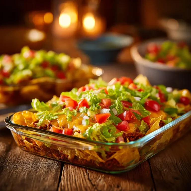 Taco salad casserole in baking dish