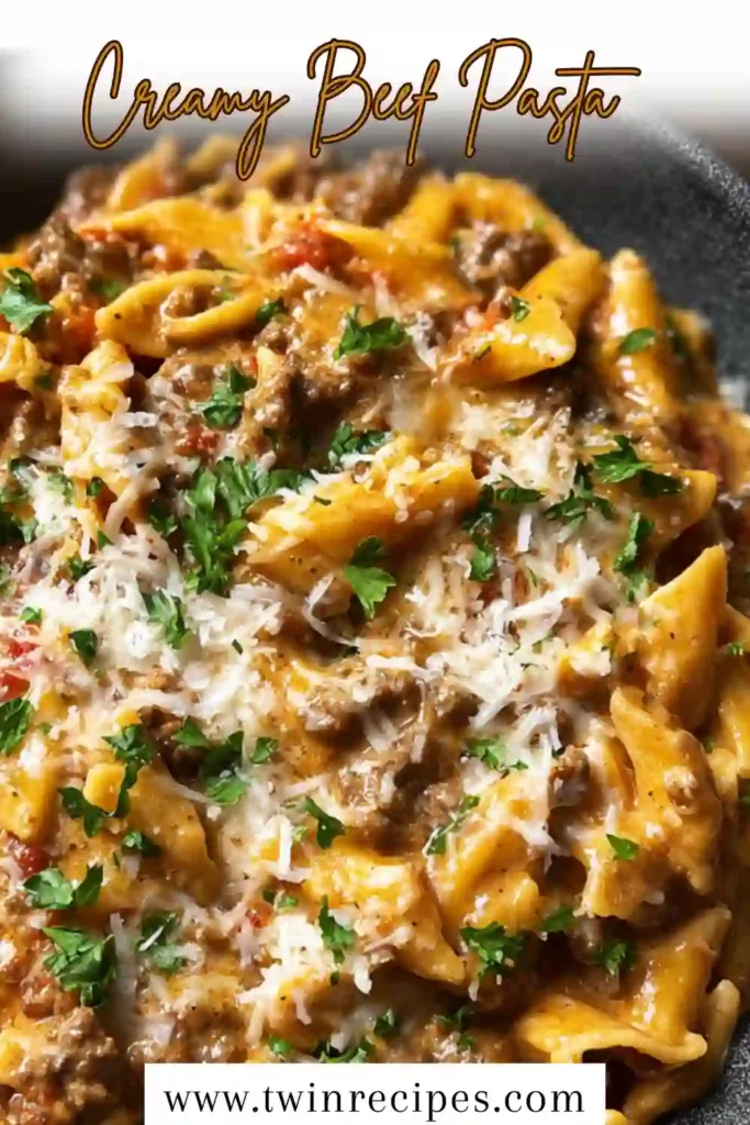 Protein-packed beef and pasta dish with a creamy sauce made with Greek yogurt.
