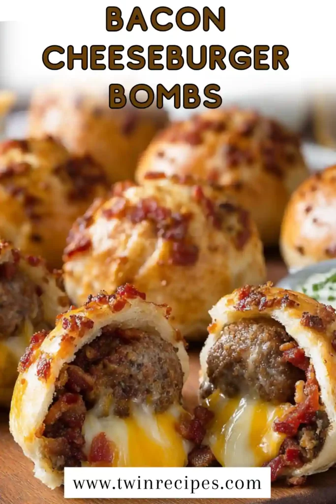 Plate of freshly baked bacon cheeseburger bombs served with ketchup and mustard dipping sauces.