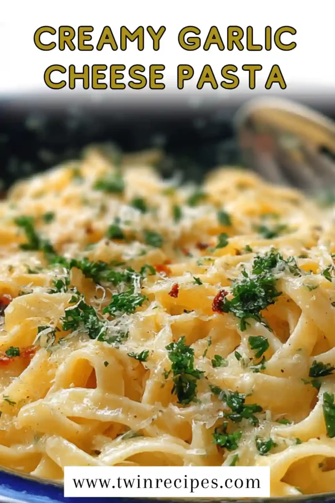 One pot garlic pasta with melted cheese and fresh herbs, a quick and comforting meal.