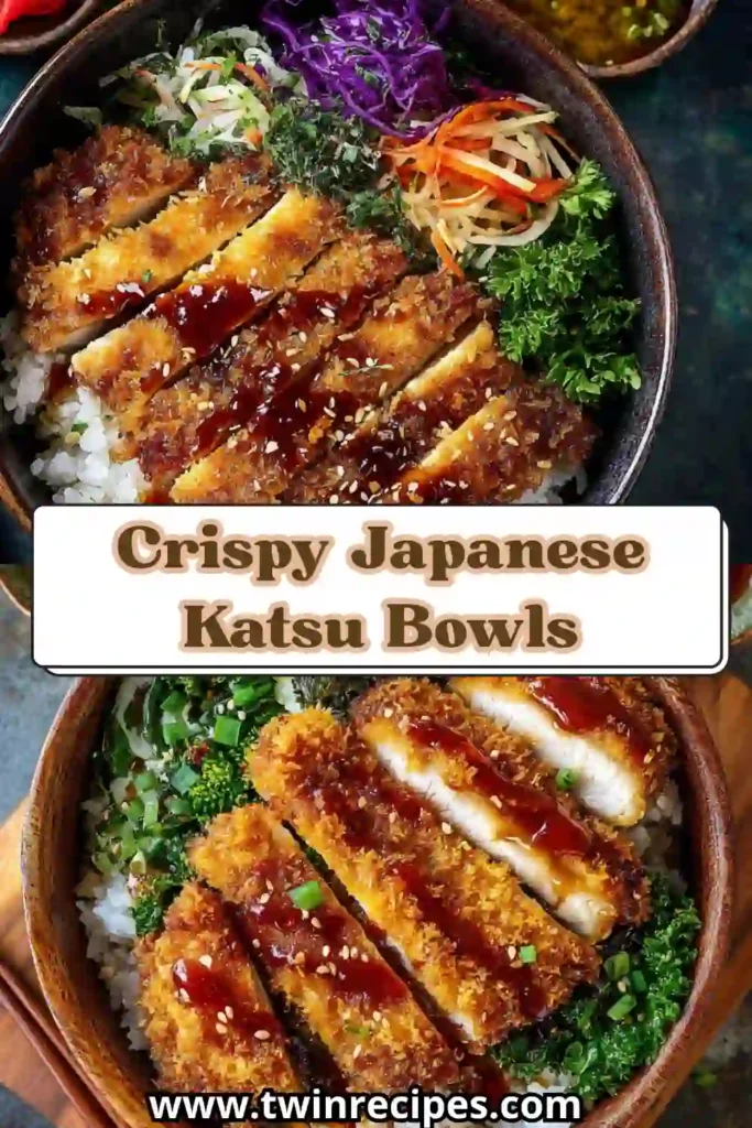 Homemade Japanese chicken katsu bowl with rice, cabbage, and sesame seeds.