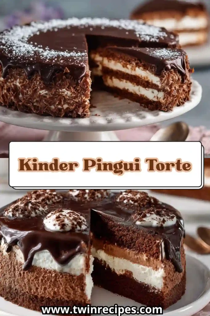 Slice of chocolate cream cake inspired by Kinder Pingui bars on a white plate.
