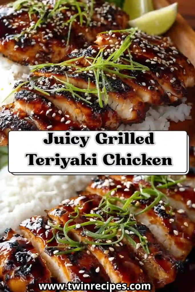Juicy grilled teriyaki chicken glazed with homemade sauce and topped with sesame seeds.