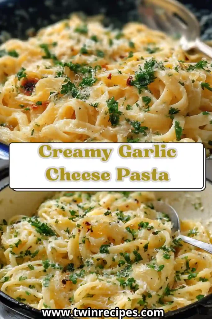 Close-up of One Pot Knoblauch Käse Pasta showing creamy, cheesy sauce and tender noodles.