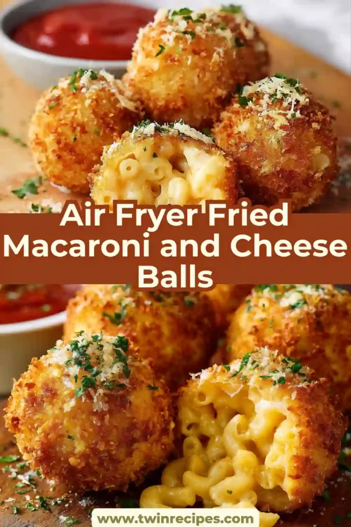 Close-up of crispy golden mac and cheese balls with melted cheese center.