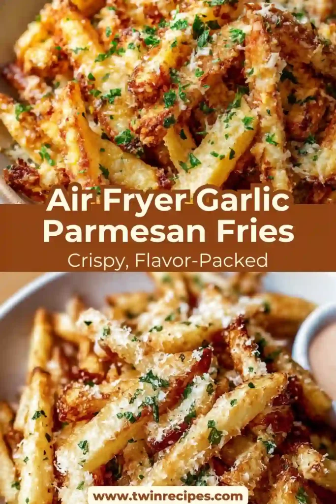Air Fryer Garlic Parmesan Fries served in a basket with parsley and Parmesan — crispy, golden, and flavorful.