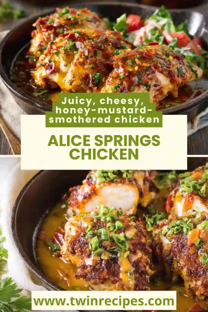 Juicy smothered chicken breast with honey mustard sauce on a plate.