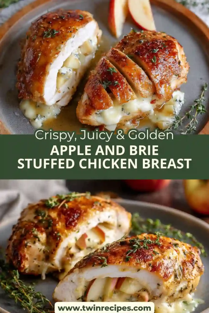 Juicy baked chicken breast stuffed with apples, brie, and herbs.