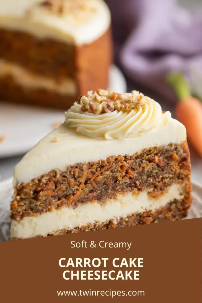 Slice of Carrot Cake Cheesecake with cream cheese frosting.