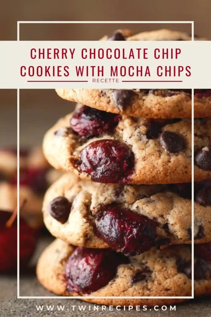 Cherry Chocolate Chip Cookies with mocha chips and dried cherries — a soft, chewy, and unique cookie recipe.