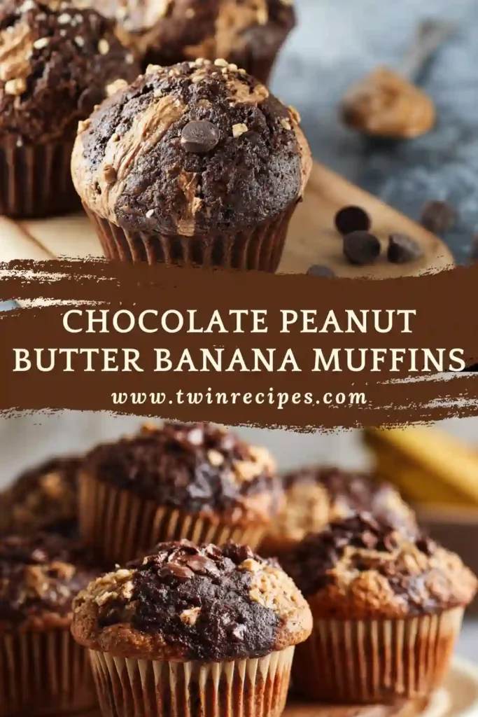 Healthy chocolate banana muffins with peanut butter drizzle.