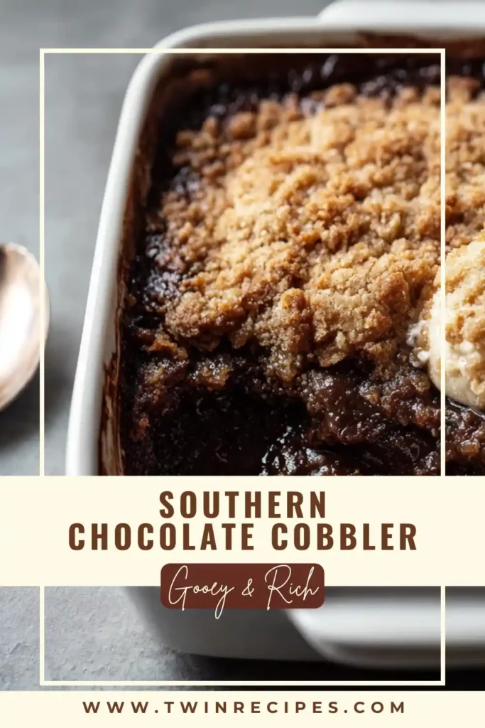 Spoonful of warm Southern Chocolate Cobbler dripping with fudge sauce.