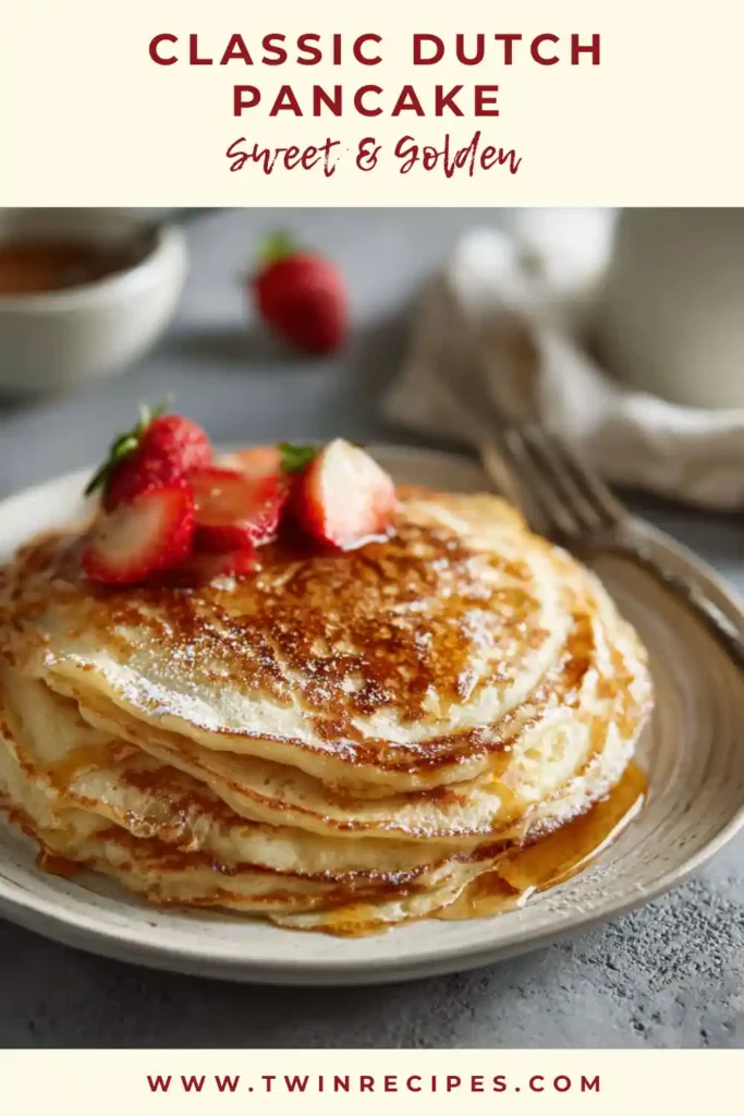 Classic Dutch pancake topped with powdered sugar and berries.