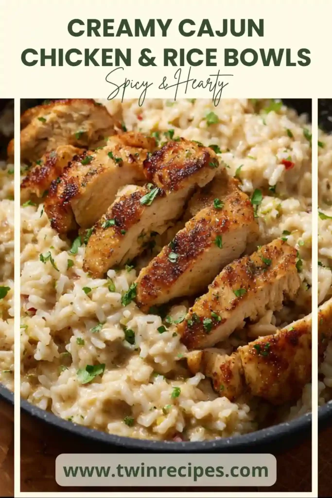 Creamy Cajun chicken and rice bowl topped with parsley and Cajun seasoning.