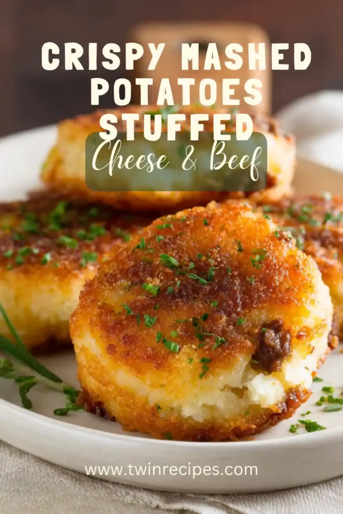 Crispy mashed potato pancakes stuffed with ground beef and melted cheese.