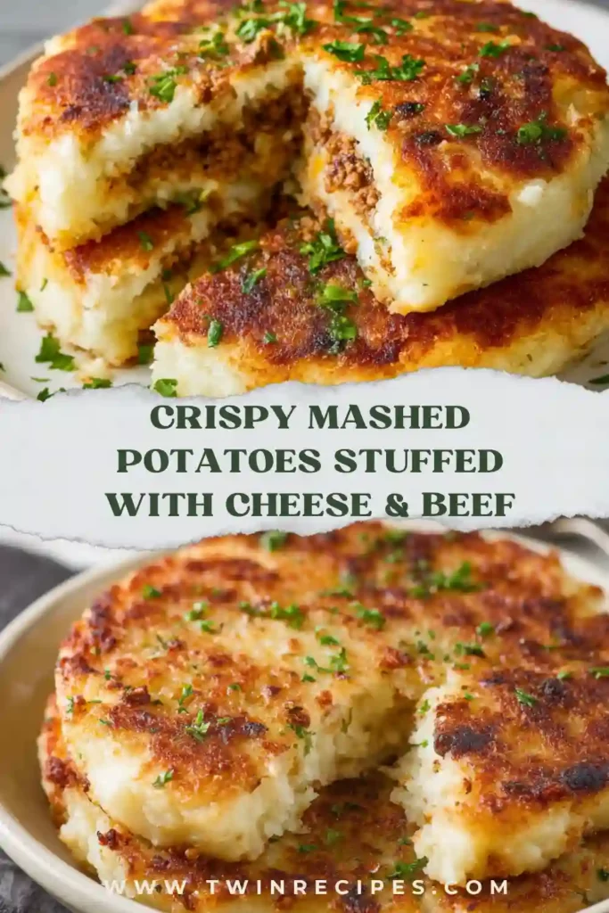 Golden potato patties filled with beef and cheese served with sour cream.