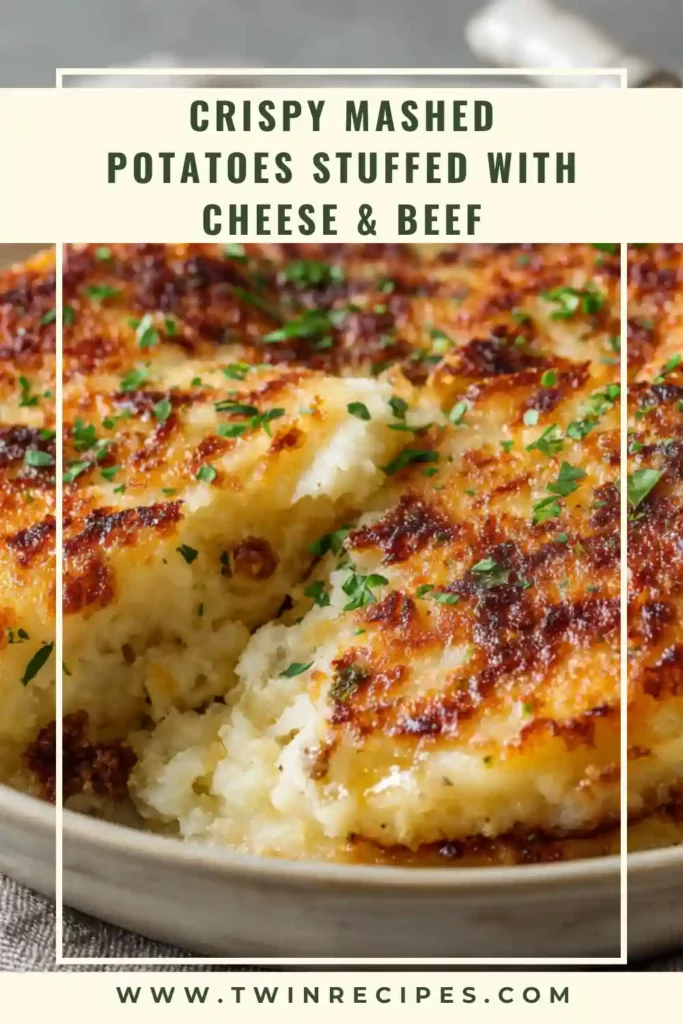Stuffed mashed potato cakes with a crispy crust and gooey center.