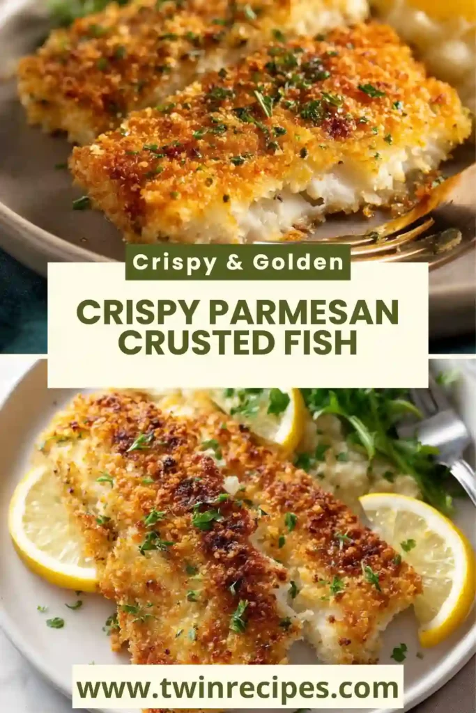 White fish fillet with crunchy parmesan breadcrumb crust.