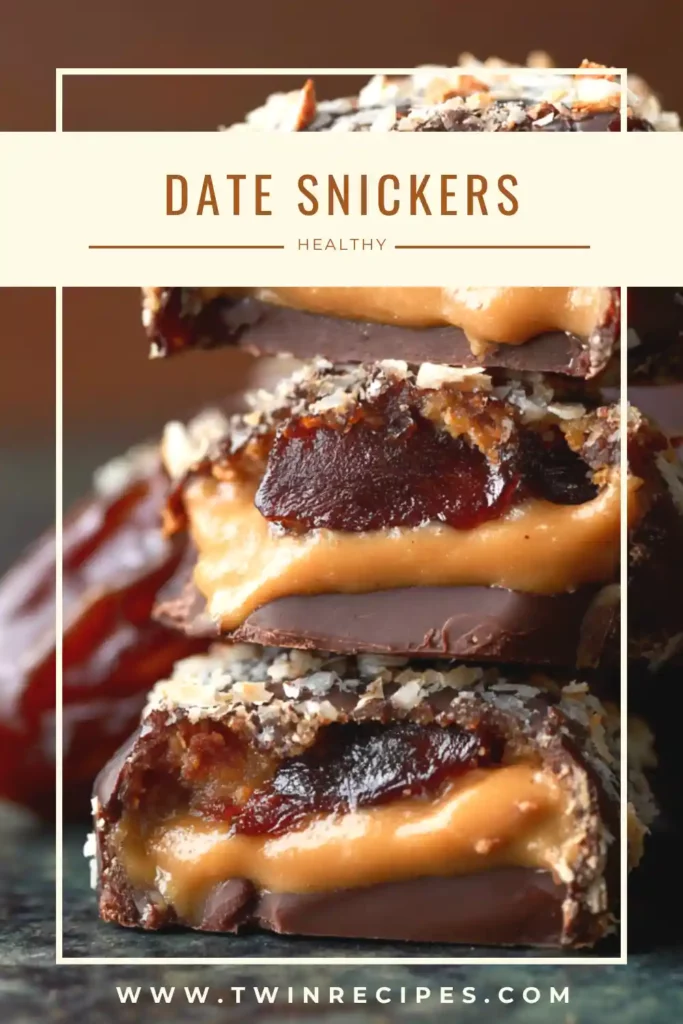 Homemade Date Snickers arranged on a tray — an easy, no-bake dessert with no processed sugar.
