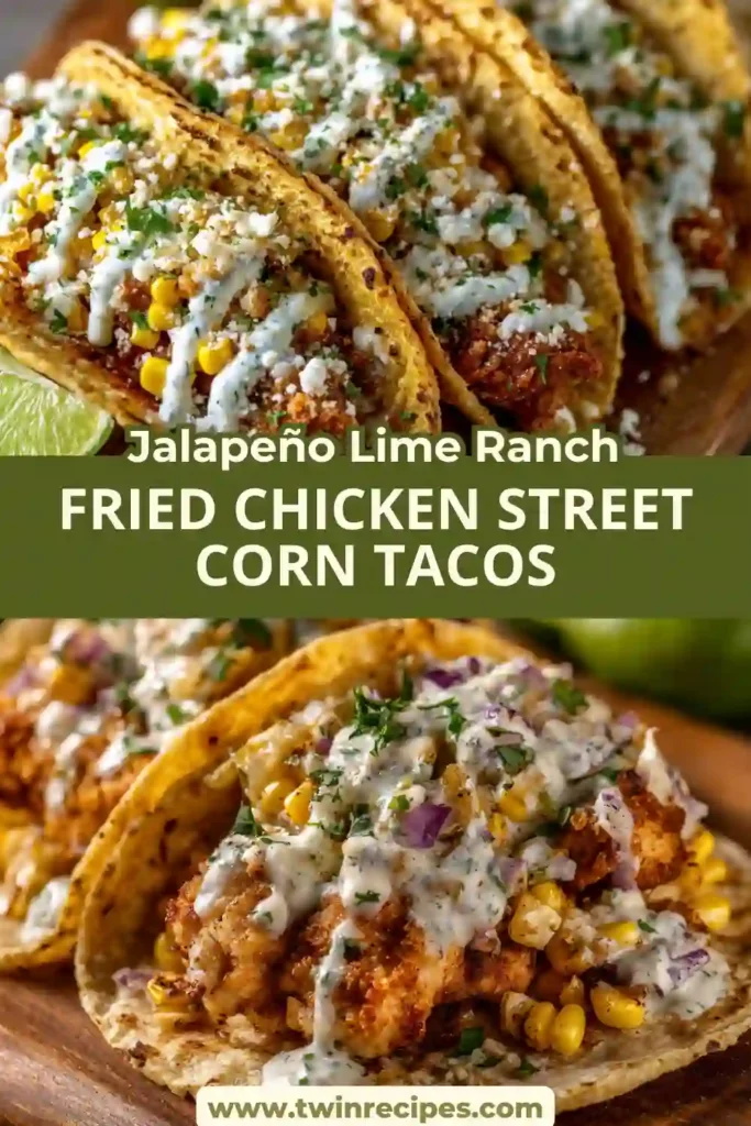 Crispy tacos filled with fried chicken, Mexican street corn, and creamy ranch sauce.
