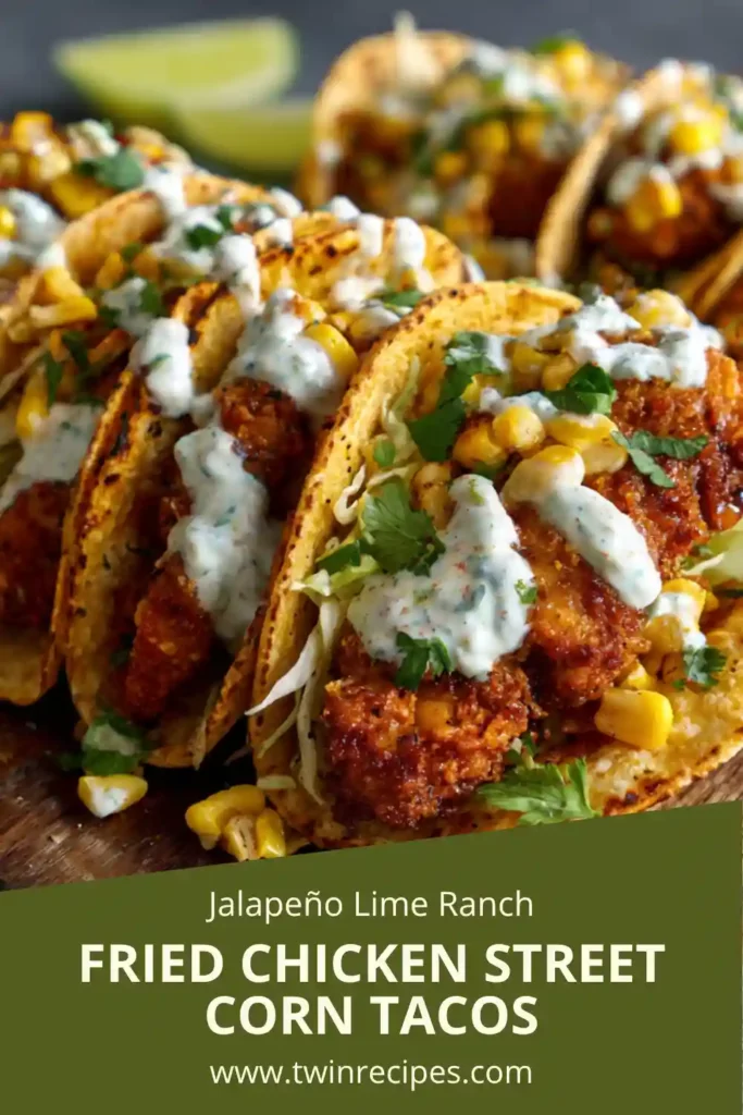 Street-style chicken tacos with corn, lime, and cotija cheese on a platter.