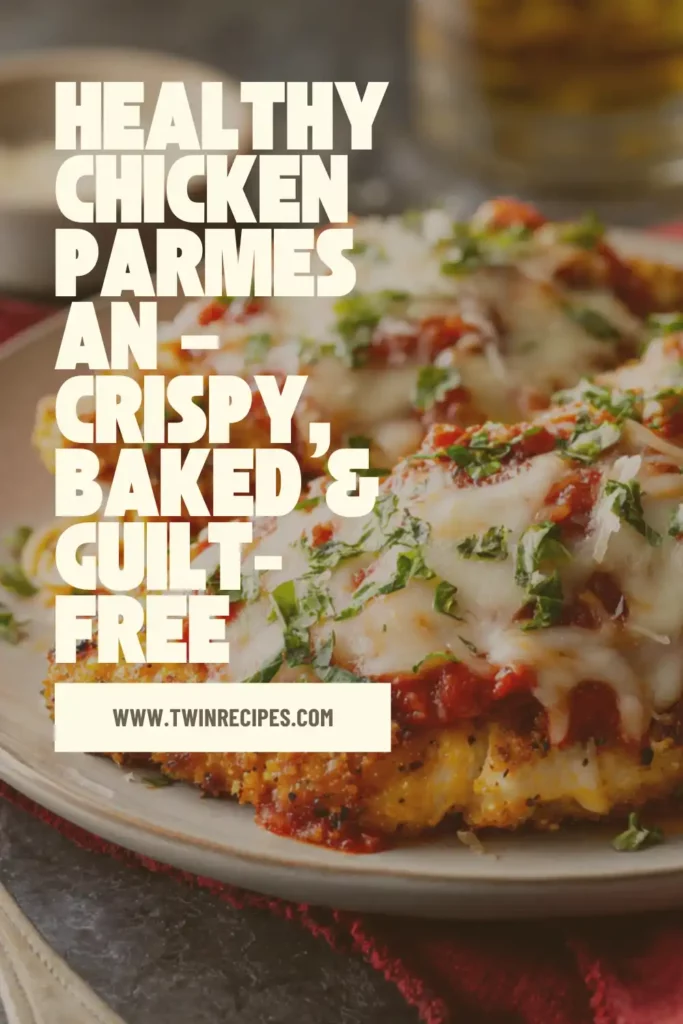 Easy healthy chicken parmesan recipe served with whole-grain pasta for dinner.