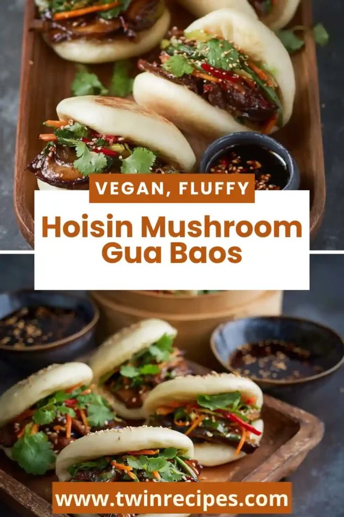 Hoisin Mushroom Gua Baos filled with pickled veggies and kimchi — a beautiful vegan steamed bun recipe bursting with flavor.