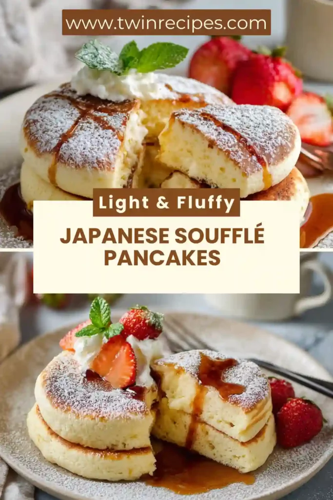Golden soufflé pancakes served with fresh strawberries.