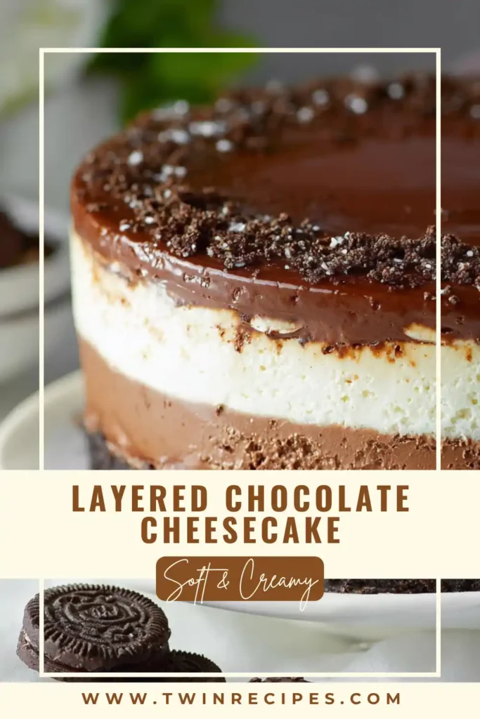 No-bake chocolate cheesecake with Oreo crust on a dessert plate.