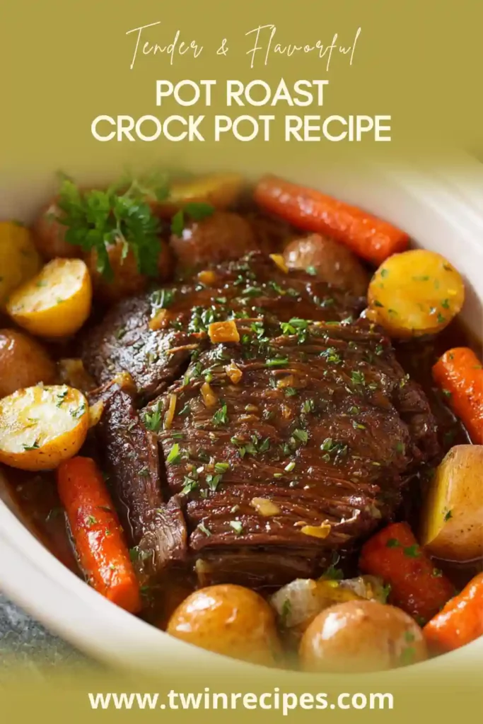 Crock Pot pot roast with vegetables and rich brown gravy.