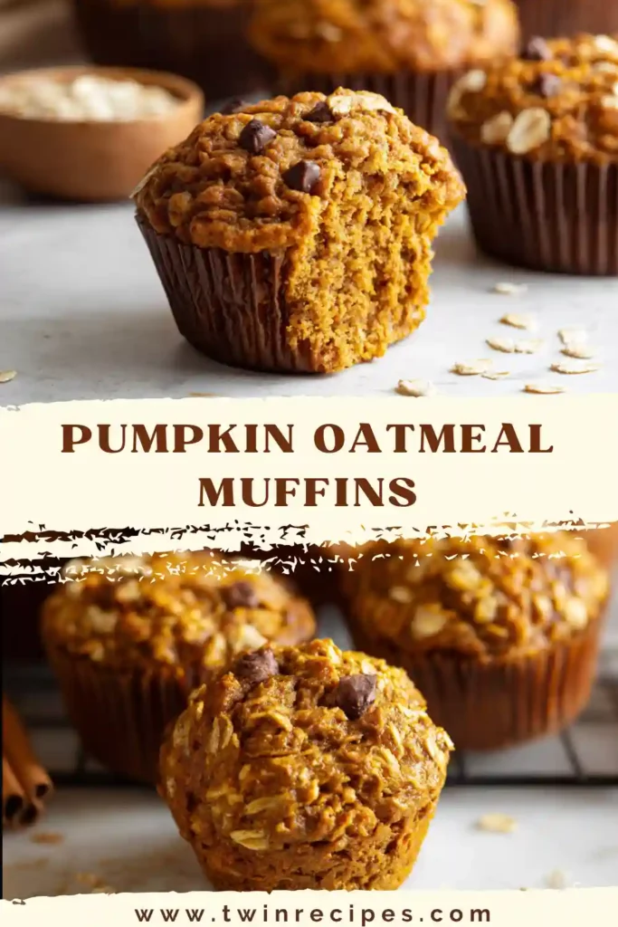Moist pumpkin muffins made with oats and maple syrup.