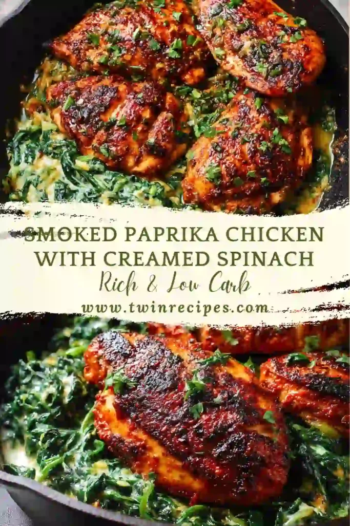 Low carb smoked paprika chicken with garlic creamed spinach.