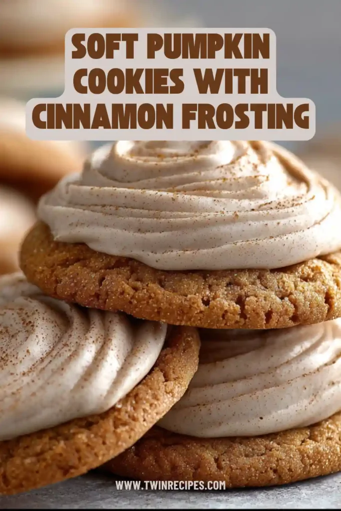 Soft pumpkin cookies topped with creamy cinnamon frosting and fall sprinkles.