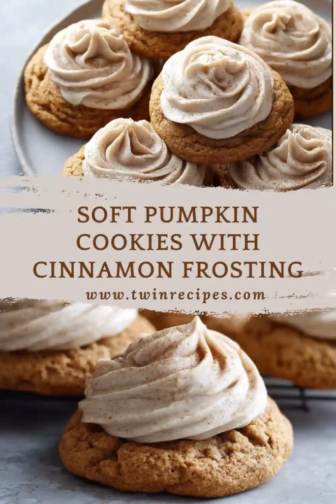 Fluffy pumpkin cookies with frosting arranged on a cooling rack.