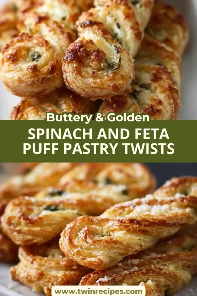 Golden puff pastry twists filled with spinach and cheese.