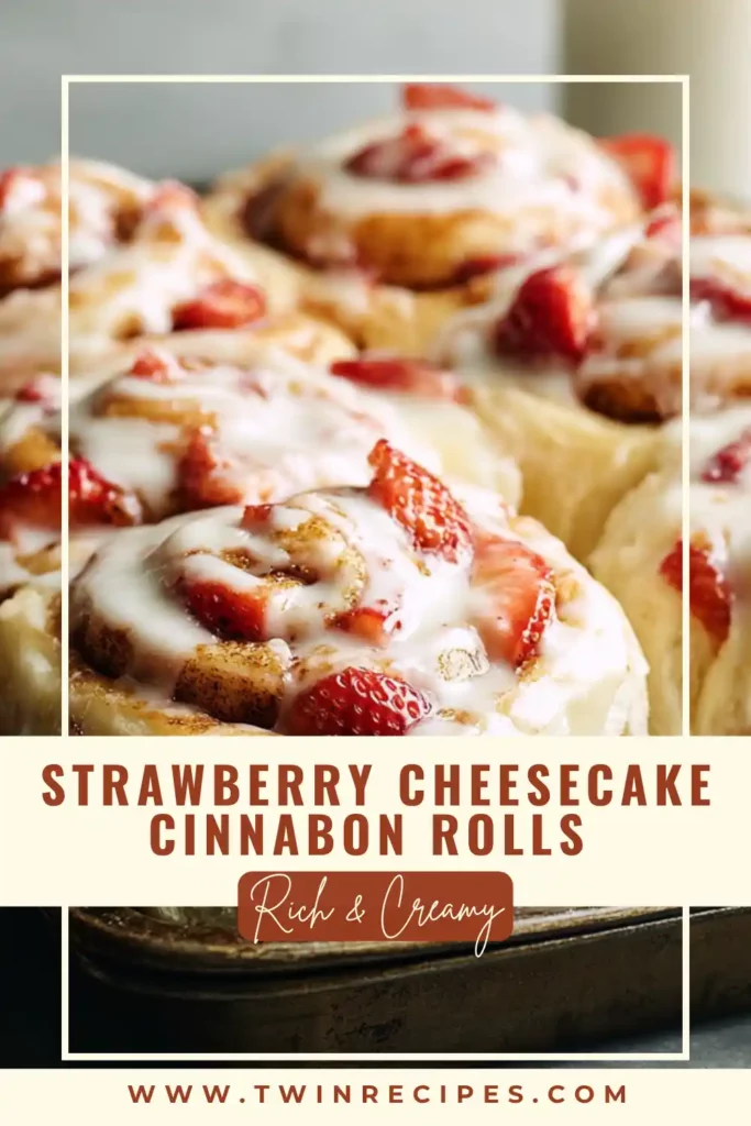 Freshly baked Cinnabon-style rolls topped with strawberries.