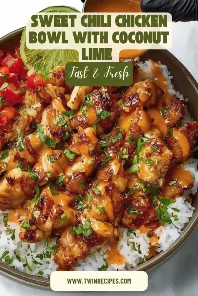 Easy weeknight dinner with sweet chili chicken and coconut drizzle.