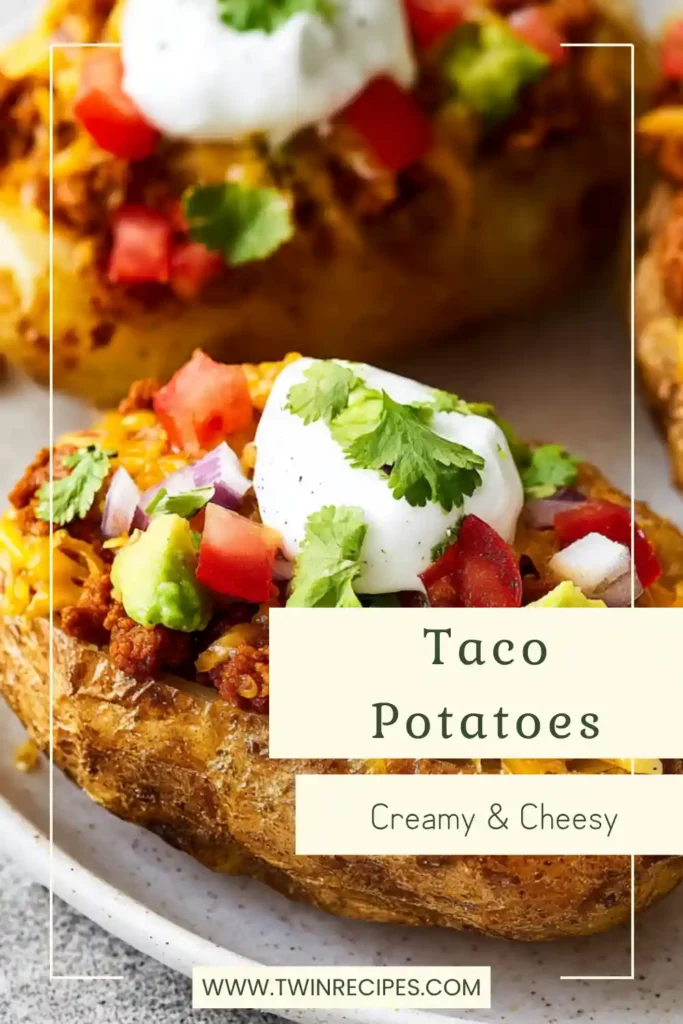 Cheesy taco potato halves on a baking sheet.