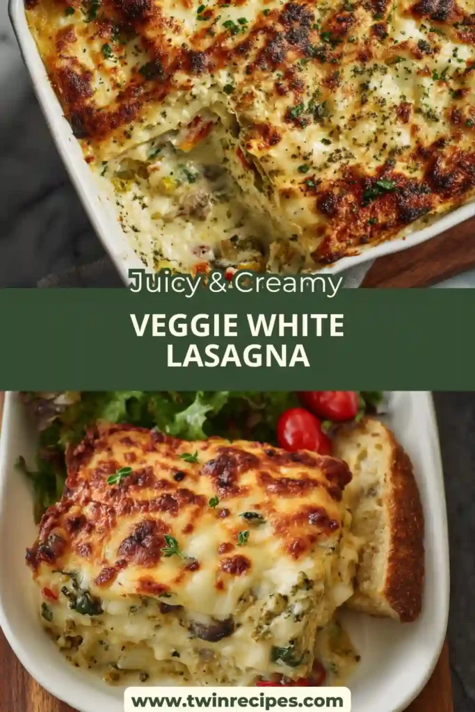 Slice of creamy vegetarian lasagna layered with white sauce and ricotta.