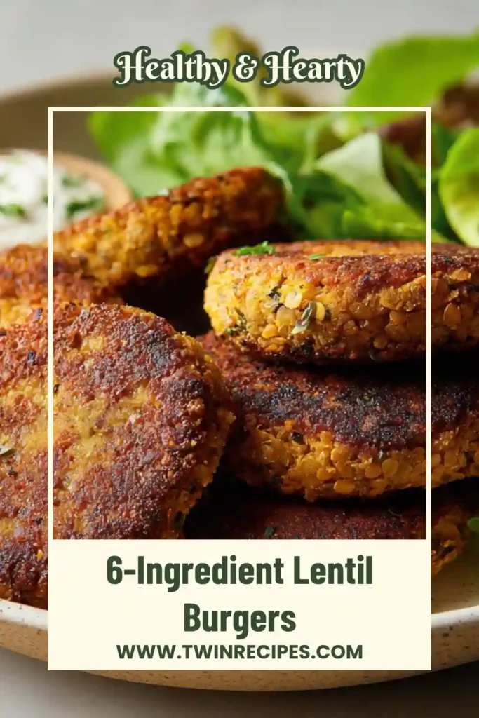 Vegan lentil patties stacked on a plate