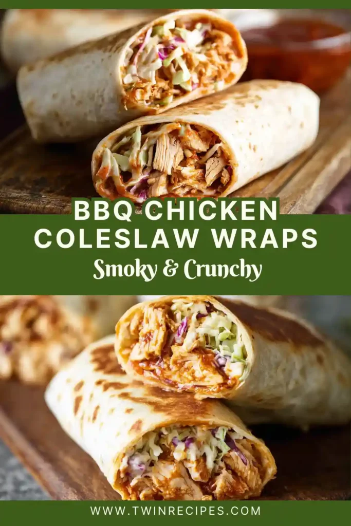 Crispy BBQ chicken wraps with creamy coleslaw filling.