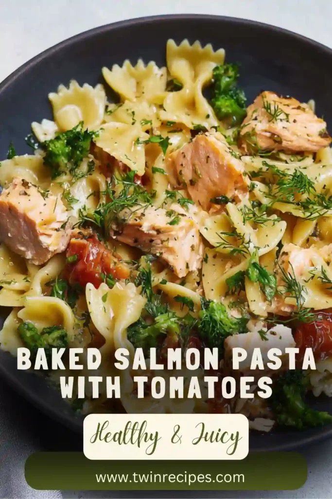 Creamy tomato and salmon pasta garnished with herbs