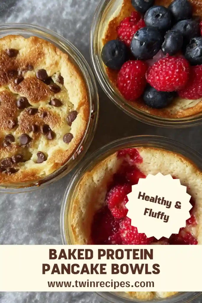 Baked protein pancake bowls with blueberries on top