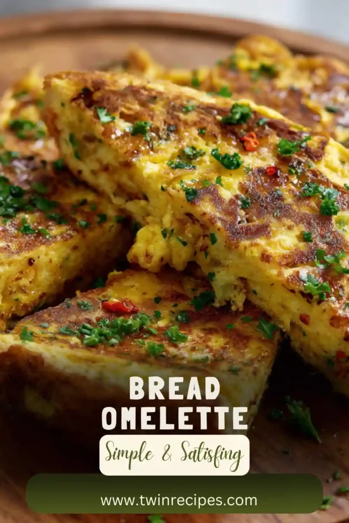 Bread omelette sandwich with spiced eggs and two bread slices cut into pieces.