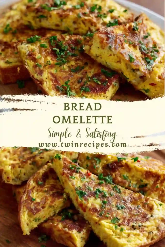 Close-up of bread omelette cooking in a pan with bread slices on top of egg mixture.