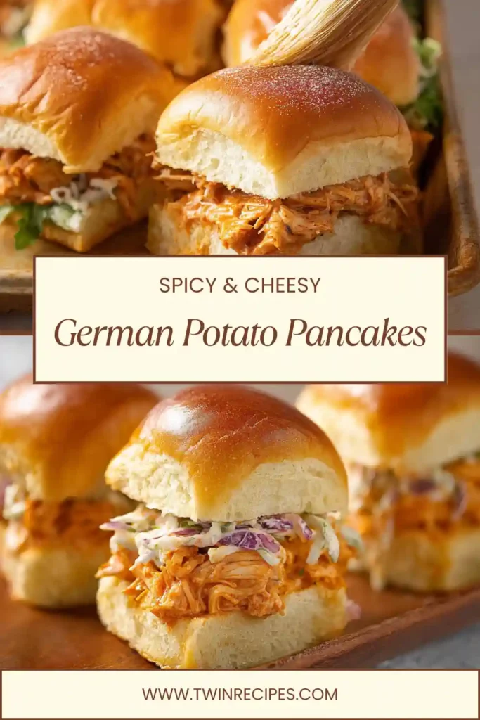 Close-up of buffalo chicken slider showing melted cheese and seasoned chicken inside a soft roll.