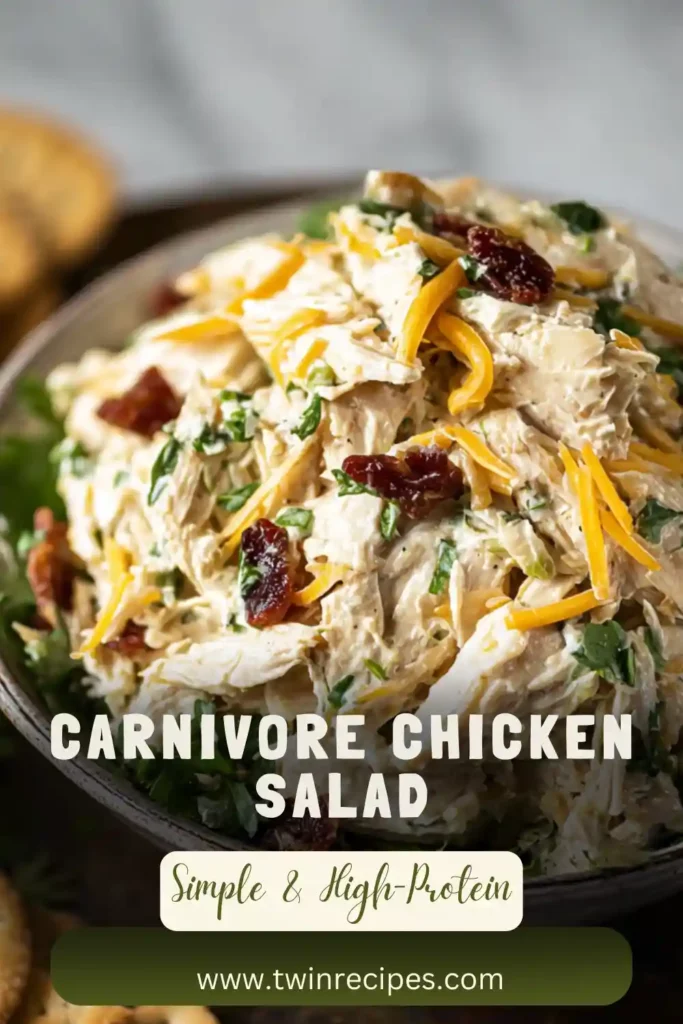 Creamy carnivore chicken salad with shredded chicken, turkey bacon, and cheddar mixed together for one of the easiest chicken salad recipes.