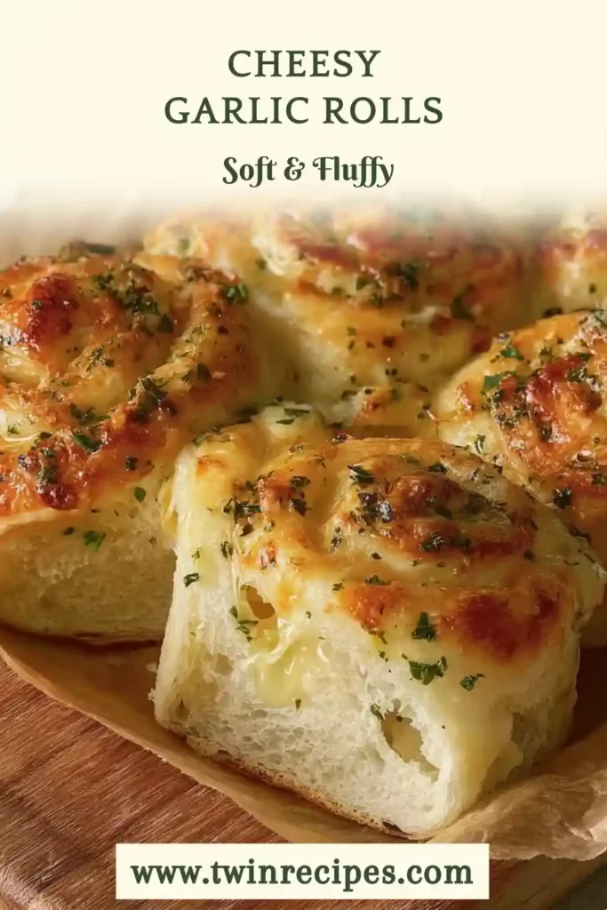 Top view of a baking dish filled with freshly baked cheesy garlic rolls brushed with melted butter.